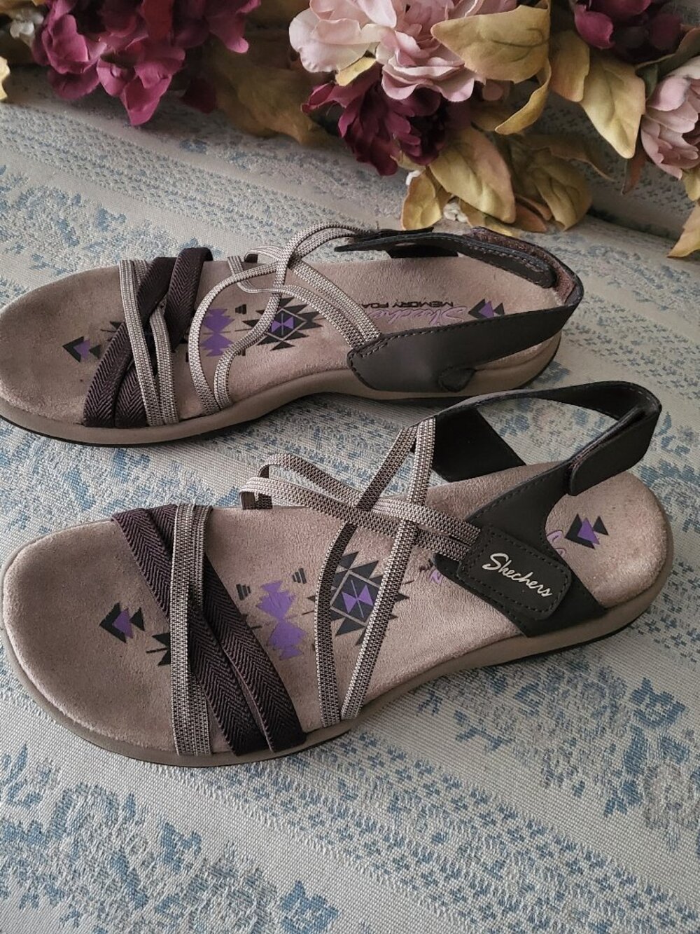 Skechers Women's Reggae Slim Takes Two Sandals Size 7 Brown Purple